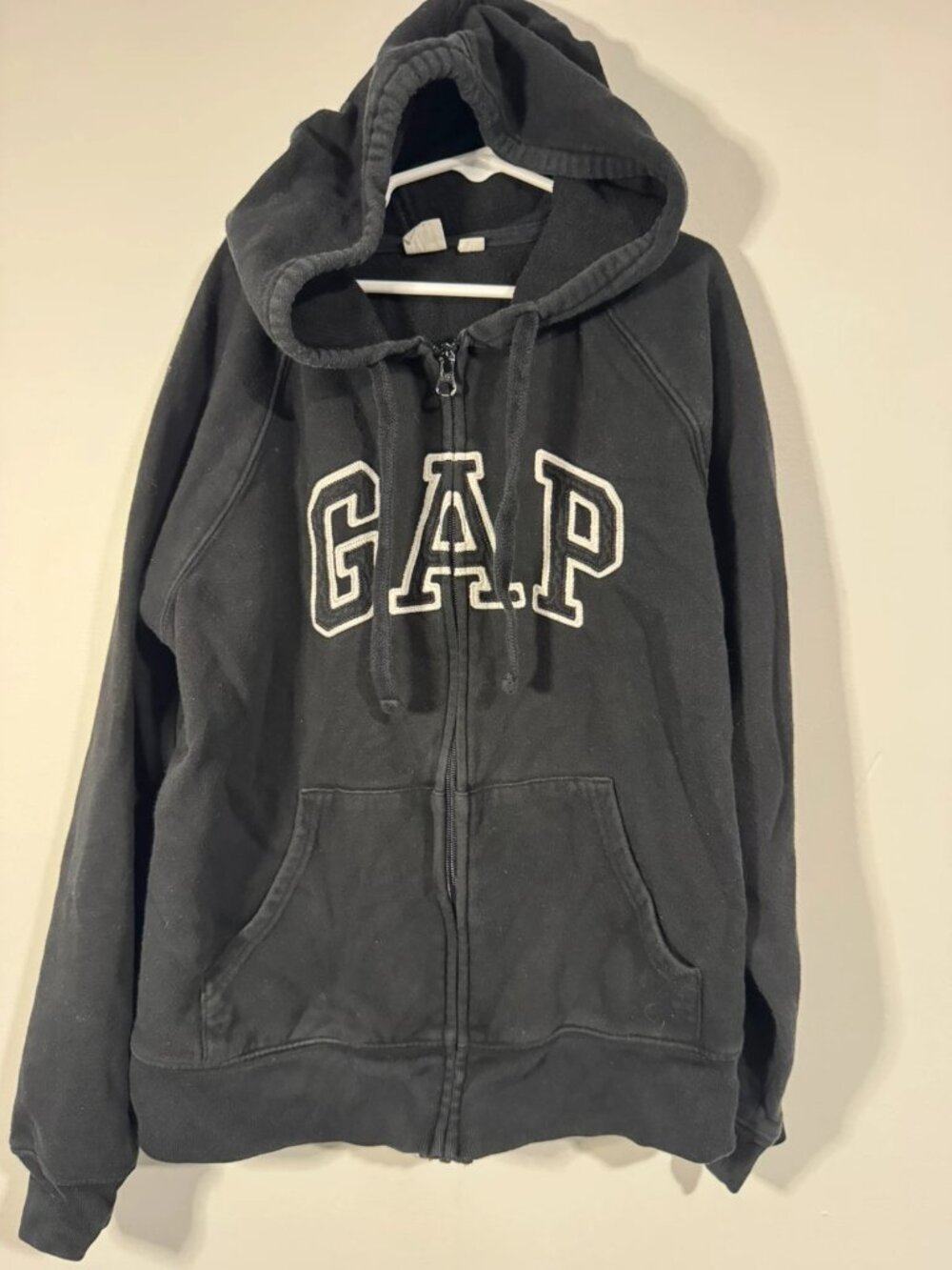 GAP Hoodie Womens XSmall Black Fleece Lined Arch Logo Pockets Drawstring Full